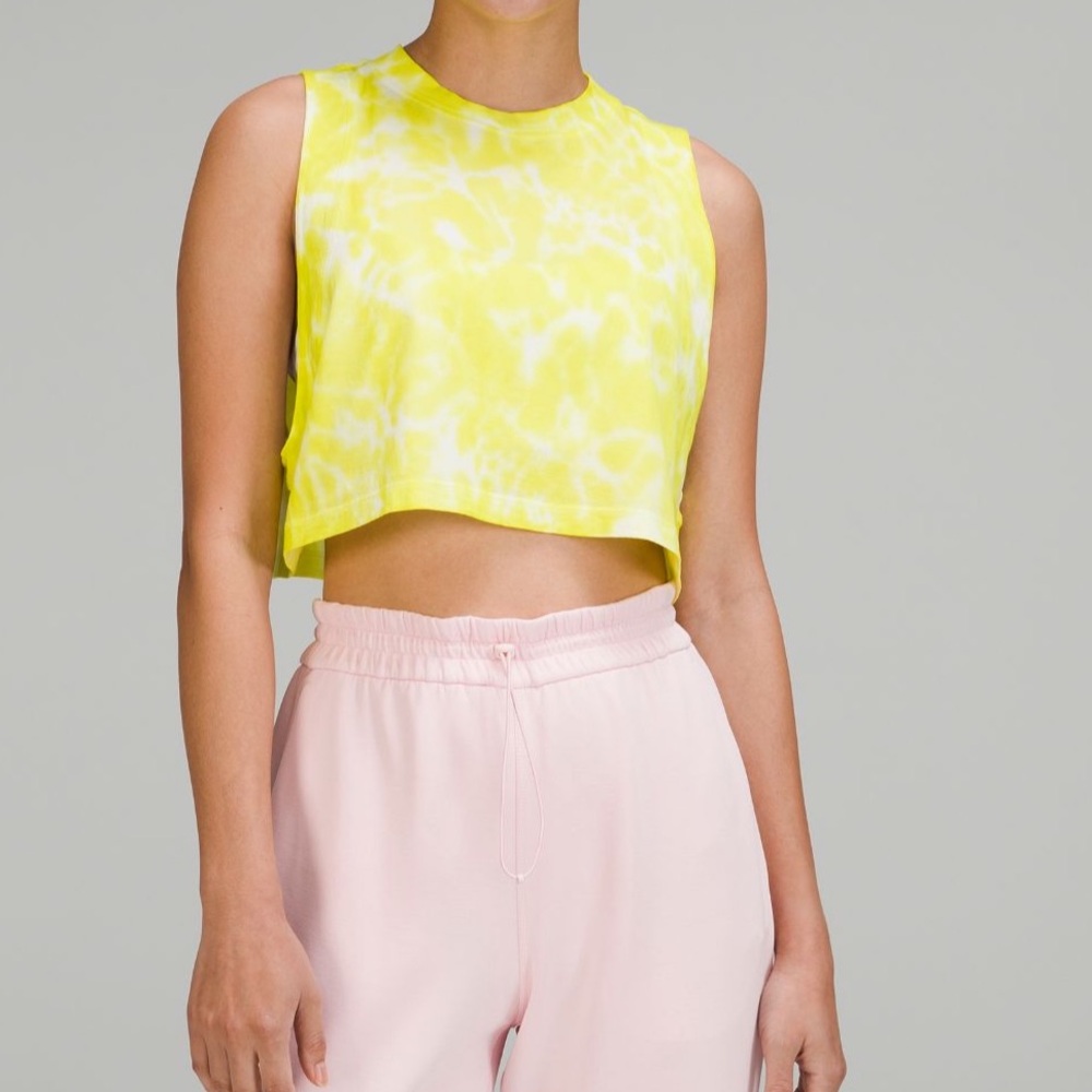 Lululemon All Yours Crop Tank Tie Dye size 4 in highlighter yellow